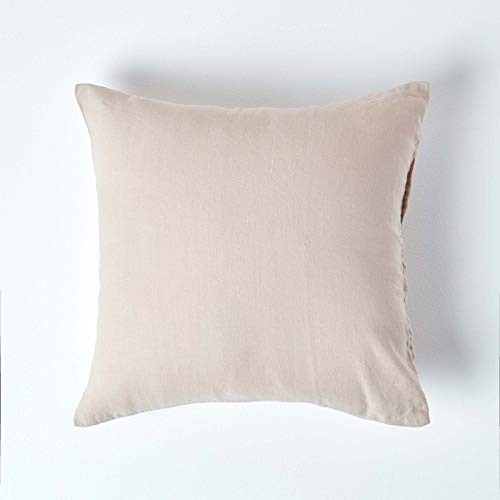 HOMESCAPES Soft European Linen Pillowcase Plain Natural Continental Textured Natural French Flax Fibre Linen & Pure 100% Cotton Blend Cream Standard Pillowcase, Square 40 x 40 cm Pillowcase