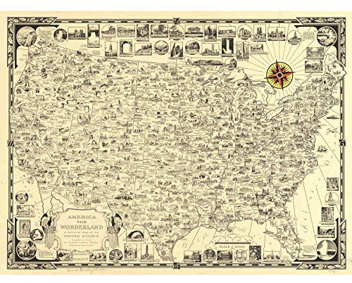 Chase 1940 Map America Wonderland Pictorial Extra Large Art Print Wall Mural Poster Premium XL