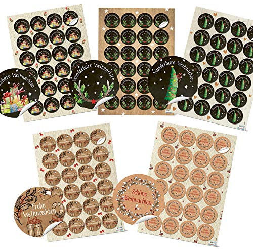 Logbuch-Verlag 120 Weihnachtsaufkleber Set 4 cm rund Kraftpapier Weihnachtsetiketten Frohe Weihnachten Text Aufkleber zum Geschenke verpacken