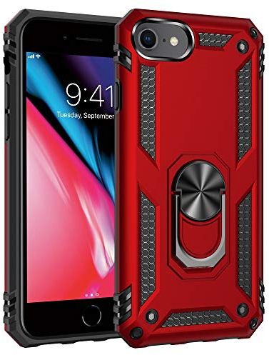 ULAK Hülle für iPhone SE 3 2 2022 2020, [Militärqualität] Dual Layer iPhone 8 7 Schutzhülle mit 360° Verstellbarem Ring Stoßfest Case Cover für Apple iPhone 7 8 SE 2020 2022 - Rot