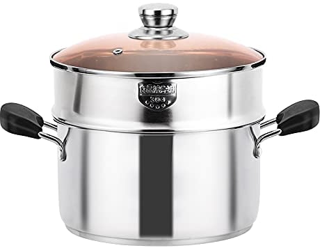 Steamer, Stainless Steel Steamer Cooker Pot, Cooking Pan with Steaming Pan, Cookware Double Layer Steamer Pot, Cooker Double Boiler Soup Steaming Pot, 24cm