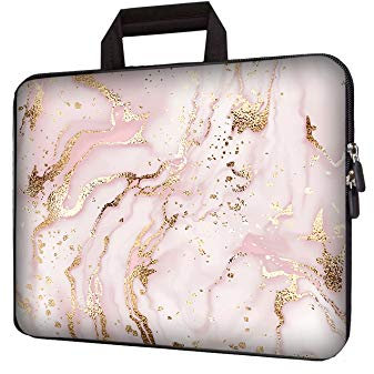 HEABPY 15 inch Neoprene Laptop Carrying Bag Chromebook Case Notebook Ultrabook Bag Tablet Travel Cover with Handle Zipper Carrying Sleeve Case Bag Fits 14 15 15.4 inch Netbook / Laptop (Pink Marble)