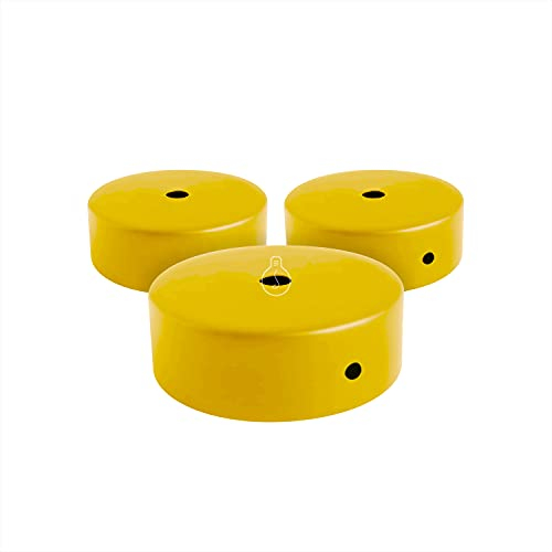 AMARCORDS - 3 Baldachin rosetten aus Metall, Farbe ZITRONE, Lampengehäuse komplett mit Kabelklemmenzubehör, Schrauben und Deckenhalterung. Durchmesser 77 mm, Höhe 26 mm