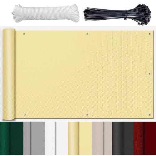 GLIN Balkonverkleidung Balkon Windschutz Balkonabdeckun Windschutz Balkonbespannung Blickdichte 100% Privatsphäre für Privatsphäre Terrasse Beige 90x700cm
