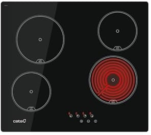 Cata Placa Vitrocerámica TN 604/C con 4 Zonas de Cocción High Light. Ancho de 59 cm. 9 Niveles de Potencia Regulables. Potencia Total 6kW. Color Negro