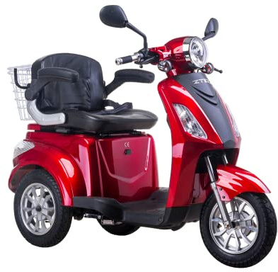 Tecnobike Shop Veicolo Elettrico 3 Ruote per Anziani e Disabili Z-Tech ZT-15-D Trilux Plus, Omologato EEC, con Differenziale, Sedile Comfort, Mobilità Assistita (Rosso)