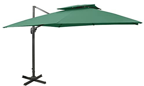 vidaXL Cantilever Umbrella Green - 300x300 cm Square Parasol Cover - Anti-fade Polyester, UV Protective with Aluminium Pole - Sturdy and Durable with Tilting and 360-degree Rotation, Outdoor Gard...