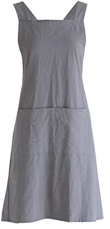 Glorlliant Küchenschürze im japanischen Stil, Kreuzrückenschürze mit Taschen, für Arbeit, Gartenarbeit, Kochen, Malen, Backen, grau, Einheitsgröße