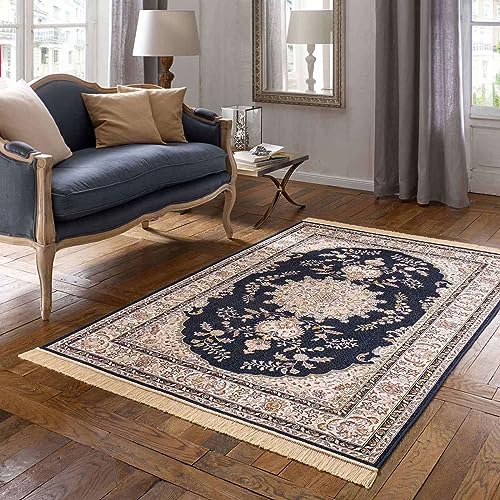 Taracarpet Teppich Palazzo Royal Ghoum blau 095x140 cm Kurzflor Orientteppich für Wohnzimmer Esszimmer und Schlafzimmer
