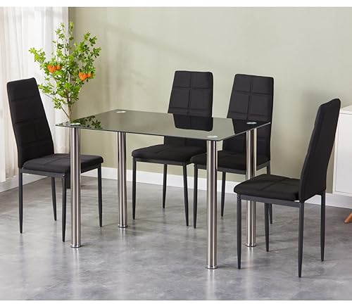 HOOZ Esstisch-Set, Rechteckig, Modern, Schwarz, 70 x 110 cm, Metall und Stoff, 4 Stühle, Benötigt Montage, Essgruppe, 4262369893556