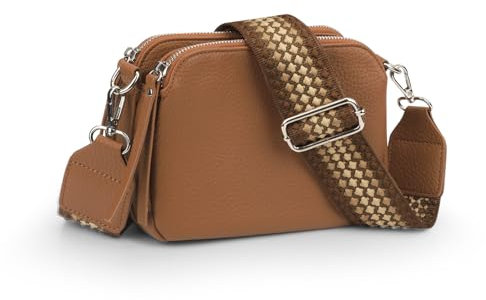VONAL Umhängetasche Klein Damen Echtes Leder Crossbody Bag Damen Handytasche zum Umhängen, Moderne Handtasche Taschen mit Breitem Schultergurt für Arbeiten Einkaufen Reisen