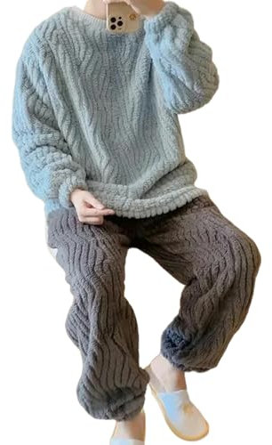 MdybF Pigiama Uomo Invernale Homewear A Colori Fitti in Pile da Uomo Set di Moda Lungo in Corallo Solido Sciolto Caldo