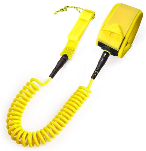 gaoduanluoluo 10ft Surfboard Leash, 7mm SUP Surf Leash, Wasserski Fußseil Coiled Einziehbares für Stand Up Paddle Board Surfbrett Kajak (Gelb)