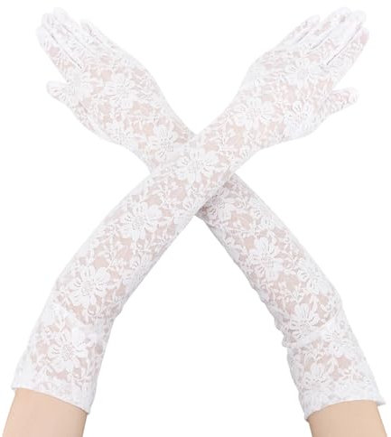 Guantes Largos De Encaje Para Mujer - Sin Dedos, De Novia, Fiesta De Te - Negro Rejilla