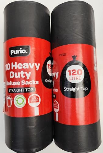 120L Heavy Duty Bin Bags – 2 x 10 Sacks – 70% Recycled – 110cm x 70cm – Straight Top Refuse Sacks for Home & Garden