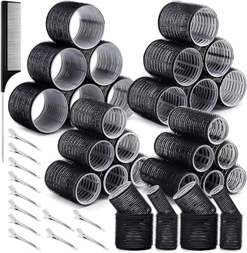 Bigoudis Cheveux,Rouleau Cheveux,Gros Bigoudis Cheveux,37 Bigoudis De PièCes Ens,Avec 24 Bigoudis De 4 Tailles,12 Pinces à Cheveux Et 1 Peignes,Pour Cheveux Longs,Courts,éPais Et Fins