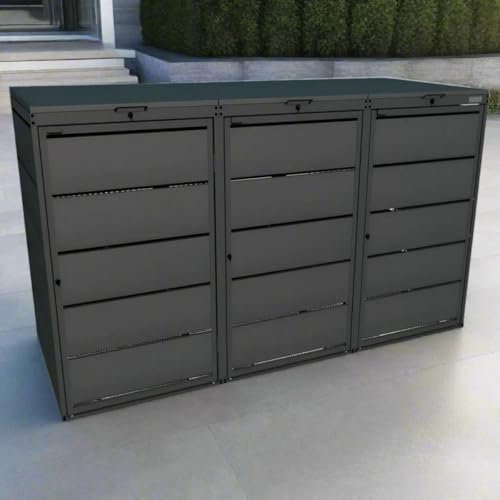 MY OBOX 3 Wheelie Bin Box with Folding Roof 240 L, 3 Wheelie Bin Storage