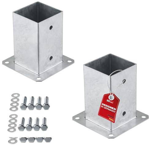 SOTECH 2er SET Aufschraubanker vierkant 90 x 90 mm, 152 mm Höhe, Stahl feuerverzinkt, Bodenhülse für Vierkantholz - optimal für den Außeneinsatz