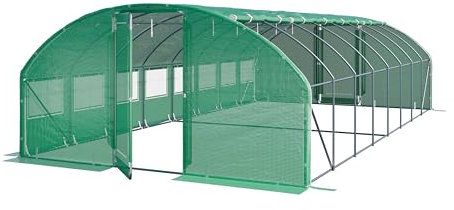 TOOLPORT Invernadero túnel Premium 4x8m con Puerta abatible y Lona PE 180g/m² Verde Transparente