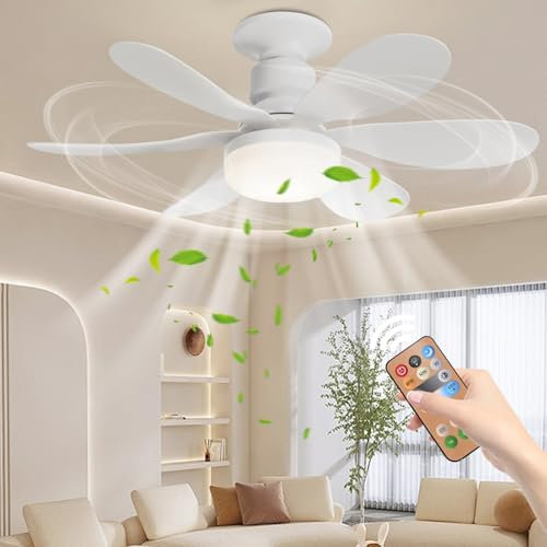 KEAGAN LED Ceiling Fan with Lights, E27 40W Ceiling Fan Lights with Remote Control, LED Dimmable, 3 Speeds, Timing, 2 IN 1 Fan Lights Modern LED Ceiling Light for Living Room Bedroom