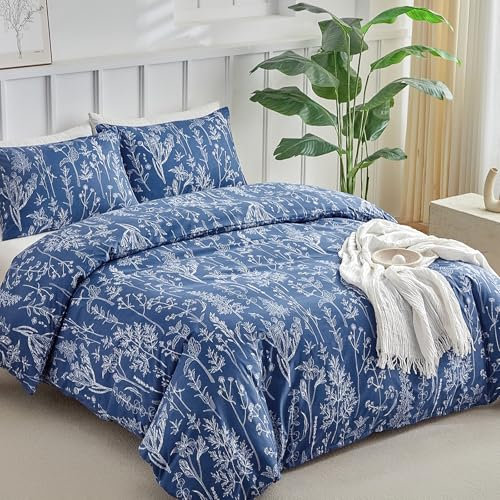 Tokokimo Double Duvet Cover Set - Floral Bedding - Little Flowers Print Blue Double Duvet Set (1x Quilt Cover, 2x Pillowcases) Soft Microfibre Duvet Cover Set 200x200 cm