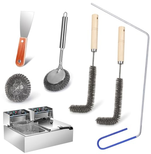XANGNIER Large Commercial Fryer Cleaning Tools,6 Pcs | Stainless Steel Deep Fryer Cleaner Brush for Restaurants,Hotel Kitchen Fryers Deep Cleaning Accessories