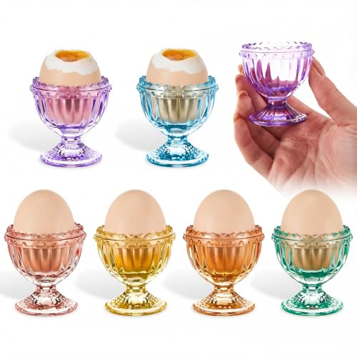 Rtteri Glass Egg Cups, Colorful Egg Holders for Breakfast, 6 Pcs, 6 Color