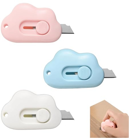 3 Stück Mini Cuttermesser, Paketöffner, Mini Box Cutter, Einziehbares Universalmesser, für Umschlag Paket Papierschnitt, Papier, Schachtel Oder Verpackung