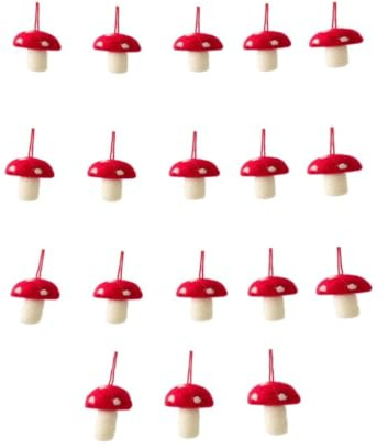 18 Stück Weihnachten Mini Filz Pilz Ornamente Set, Weihnachts Pilz Dekoration, Filz Pilz Anhänger Weihnachtsbaum Deko zum Aufhängen Christbaumschmuck für saisonale Feiertage(Rot) (5 x 3 cm,Rot)