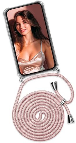ONEFLOW Handykette für iPhone 17 Pro Hülle mit Band, Handyhülle mit Kette abnehmbar, Handyband zum Umhängen, Handy Umhängeband Lange Handykordel, Twist Case – Rosegold