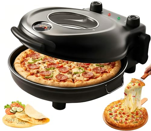 Horno eléctrico para pizza de 1200 W, máquina para hacer pizza refractaria de 12con temperatura ajustable de 50-420 °C, ventana de visualización, para pizza casera, hornear, asar