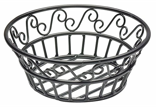 American Metalcraft BLSB80 Wrought Iron Scroll Design Round Bread Basket, 8-Inch, Black