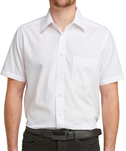Double TWO Men's Short Sleeve Shirt (White, 19 Inch Collar)
