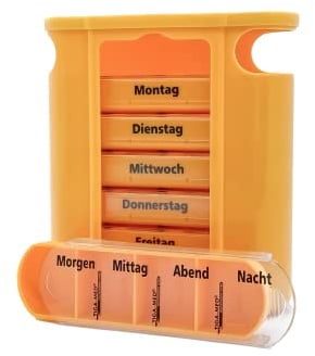 Medikamentendosierer orange Wochendispenser 1 Stück Pillendose Tablettenbox Pillenbox 7 Tage Original Tiga-Med Qualität