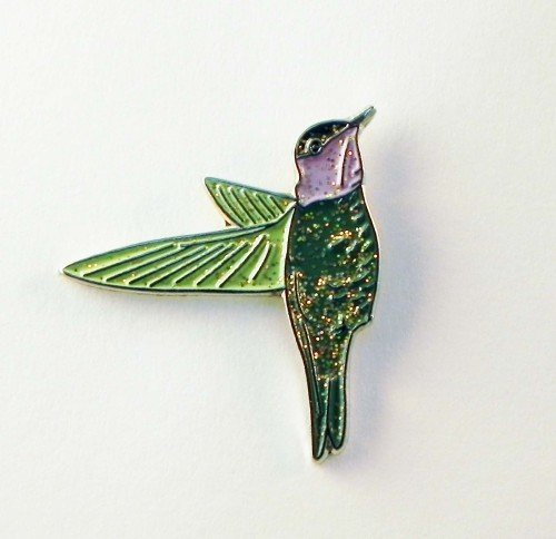 Anstecknadel aus Metall, Emaille, Ornithologie, grüner Kolibri-Vogel im Flug