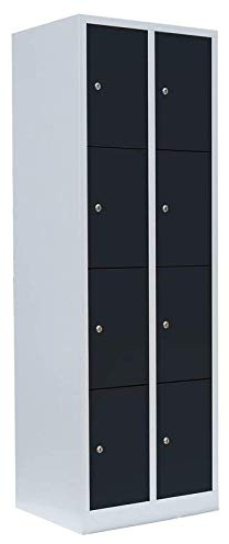 Lüllmann 8 Fächer Schließfachschrank komplett montiert grau/anthrazit 180x60x50cm (HxbxT) Wertfachschrank Fächerschrank Spind Umkleideschrank 520428