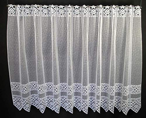 Scheibengardine Blume Muster 90 cm hoch Weiß - Wunschbreite frei wählbar durch gekaufte Menge in 21 cm Schritten - Meterware