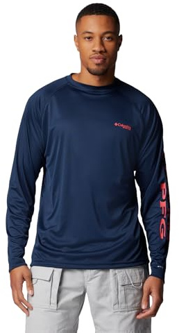 Columbia Sportswear Men's Terminal Tackle Long Sleeve Shirt, Collegiate Navy/Sunset Red Lo, 3X/Tall