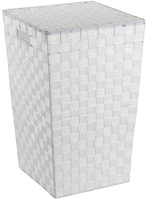 WENKO Wäschetruhe Mod. Adria Square, Wäschesammler mit Deckel, 48 Liter Füllmenge, 33 x 53 x 33 cm, aus weißem Kunststoff-Geflecht