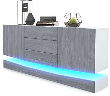 Vladon Sideboard City, Made in Germany, Weiß matt/Avola-Anthrazit inkl. LED - Moderne Kommode für Ihr Wohnbereich (178 x 72 x 38 cm)