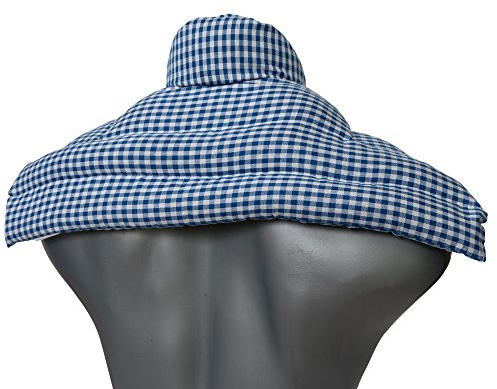 Leinsamenkissen Schulter & Nackenkissen mit Kragen. Körnerkissen, Nackenwärmer - Einfach im Ofen oder Mikrowelle warm machen (blau-weiß, Leinsamen)