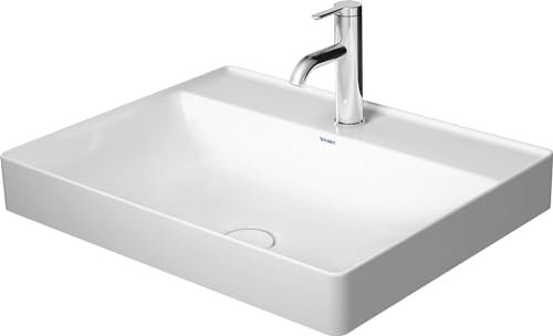Duravit DuraSquare Aufsatzbecken, 60x47cm, 1 Hahnloch, ohne Überlauf, Rückwand glasiert, geschliffen, 2354600041, Farbe: Weiß