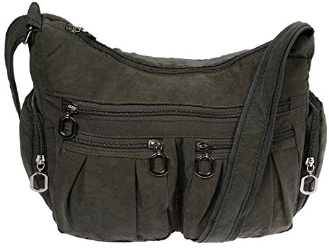 Christian Wippermann Umhängetasche Damen Stoff - Canvas Schultertasche 31x24x11 cm - Verstellbarer Trageriemen 80-140 cm - Viele Reißverschlussfächer - Perfekt für Arbeit & Freizeit Dunkelgrau