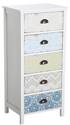 HOMCOM Kommode Schubladenkommode mit 5 Schubladen, Aufbewahrungsschrank Kommodenschrank mit Kisppschutz für Wohnzimmer, Schlafzimmer, Bunt
