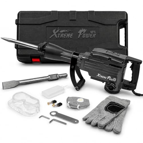 XtremepowerUS 2200W Demolition Electric Jack Hammer Floor Breaker Wood Metal Concrete Breaker High Impact include 2 Chisel Bits (Flat Chisel & Point Chisel) with Case