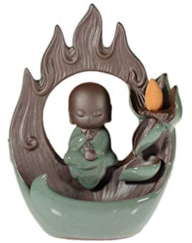 lachineuse - Fontaine à Encens Bonze Méditant - Brule Encens Cascade 20 cm - en Céramique - Porte Encens pour Décoration Intérieure - Déco Zen Asiatique - Support à Encens Moine Chinois