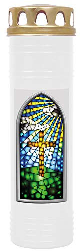 HS Candle Grablicht (Weiß) Grabkerze ca. 170h Brenndauer / 7-Tage Brenner - Motiv: Fenster Weiss, in vielen Varianten