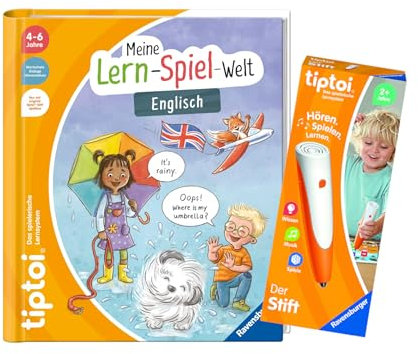 tiptoi Ravensburger Set: Erstes Englisch (Mein Lern-Spiel-Abenteuer, Lernbuch) + 00110 Stift, Lernspielzeug für Kinder
