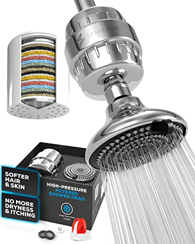 Luxury Filtered Shower Head Set 23 Stage Shower Filter - Removes Chlorine and Heavy Metals - Multi-Spray Settings Showerhead Filter by SparkPod (Luxury Polished Chrome)
