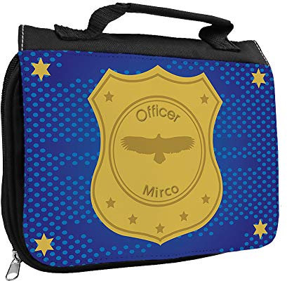 Kulturbeutel mit Namen Mirco und Officer-Motiv | Kulturtasche mit Vornamen | Waschtasche für Kinder